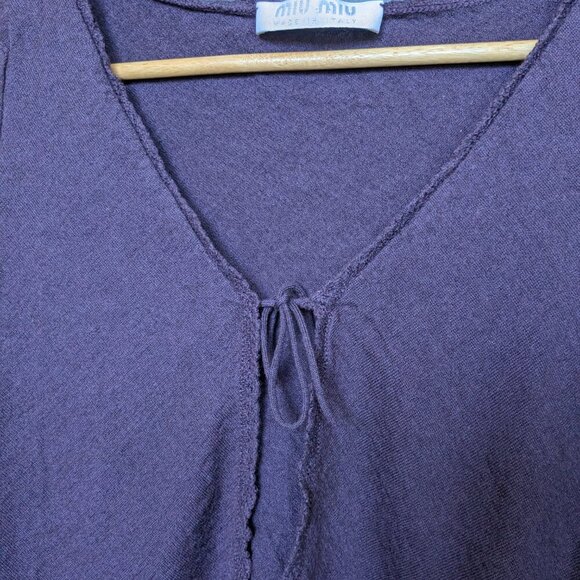 Vintage Miu Miu Cardigan Purple Tie Front Cropped Wool Silk Size 42 Small - Picture 5 of 10